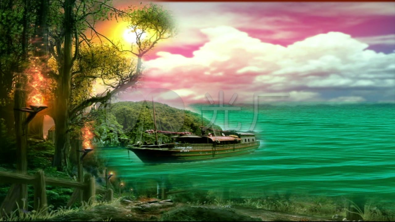 唯美山水风景素材绿色海水梦幻风景视频