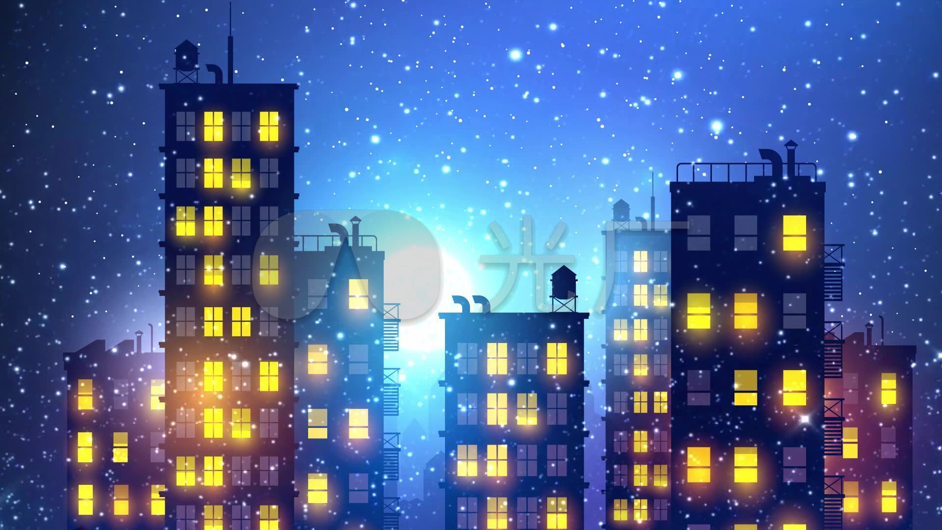 唯美星空城市卡通夜景背景视频