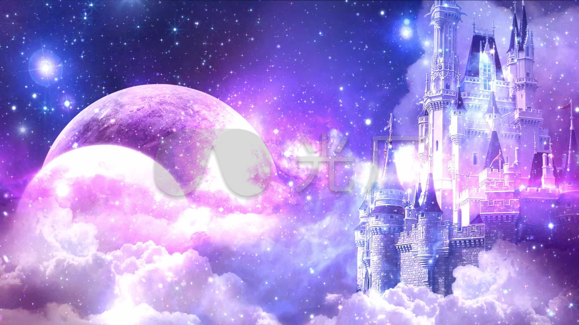紫色唯美星空城堡梦幻童话背景视频_1920x1080_高清视频素材下载(编号