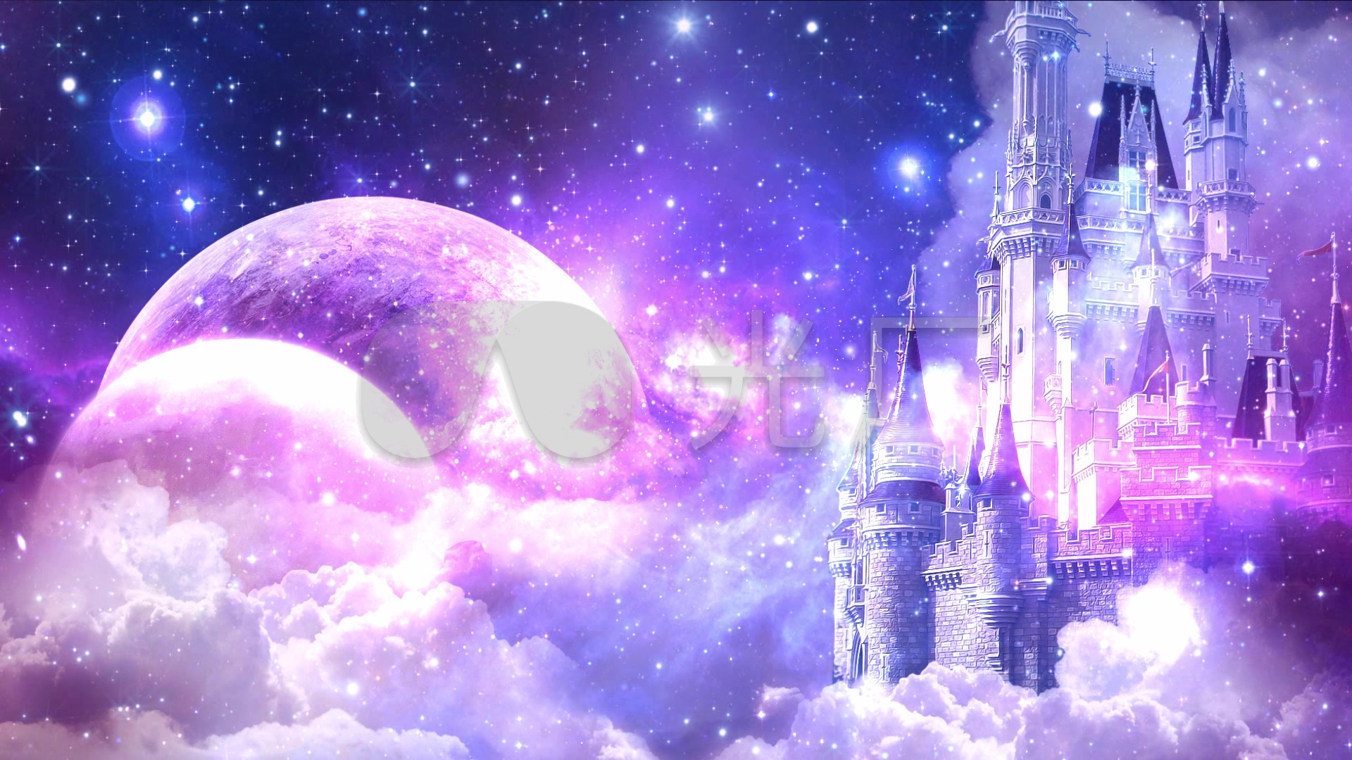 紫色唯美星空城堡梦幻童话背景视频