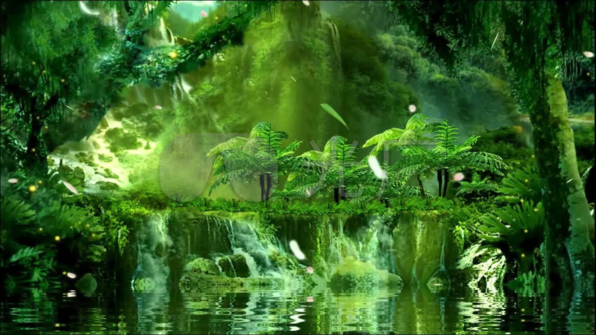 梦幻神秘森林瀑布 唯美浪漫仙境led 婚礼背景vj视频素材