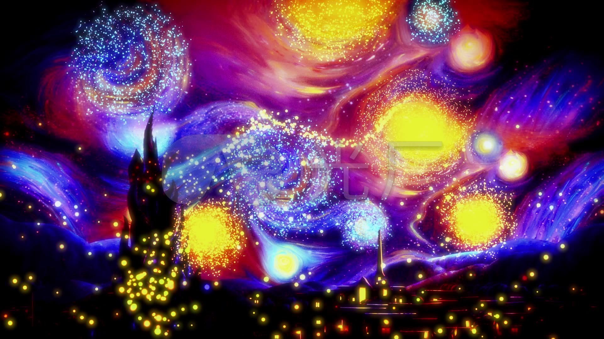 高清动态梵高星空粒子演出led背景_1920x1080_高清(:)