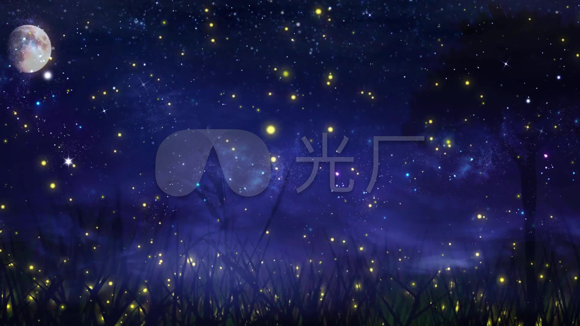 梦幻星空萤火虫月亮led舞台背景视频