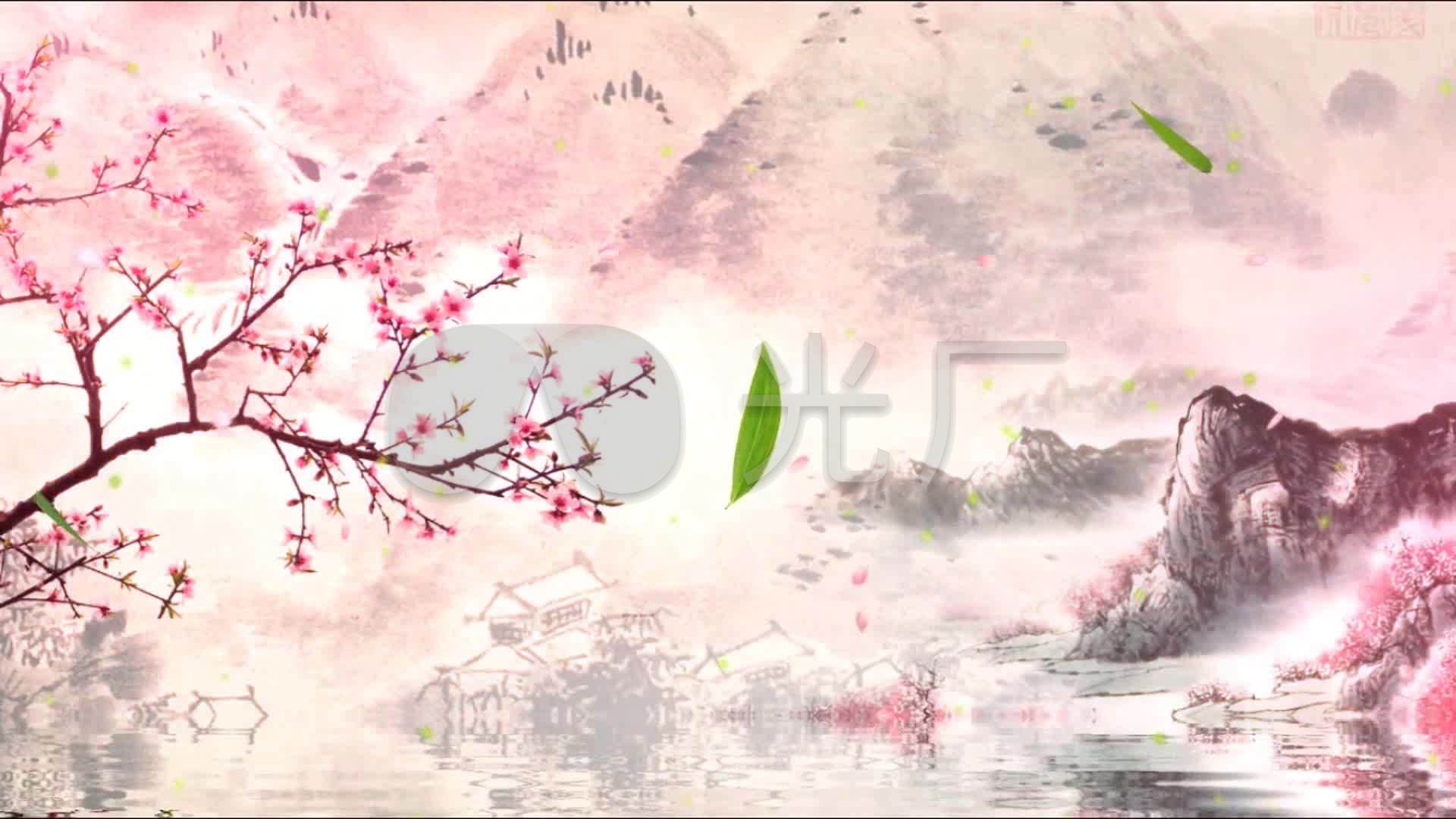 中国风山水流水桃花led视频_1920x1080_高清视频素材