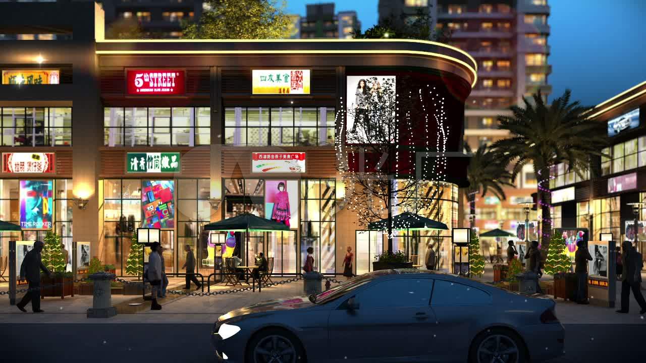 外景商业街店铺夜景_1280x720_高清视频素材下载(编号