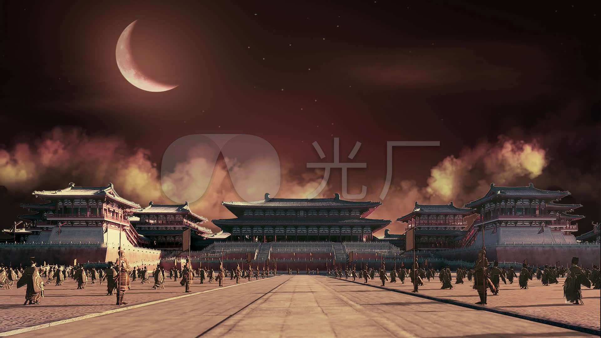视频素材 舞台背景 中国风背景 古代宫殿延时夜空历史沧桑沧海桑田