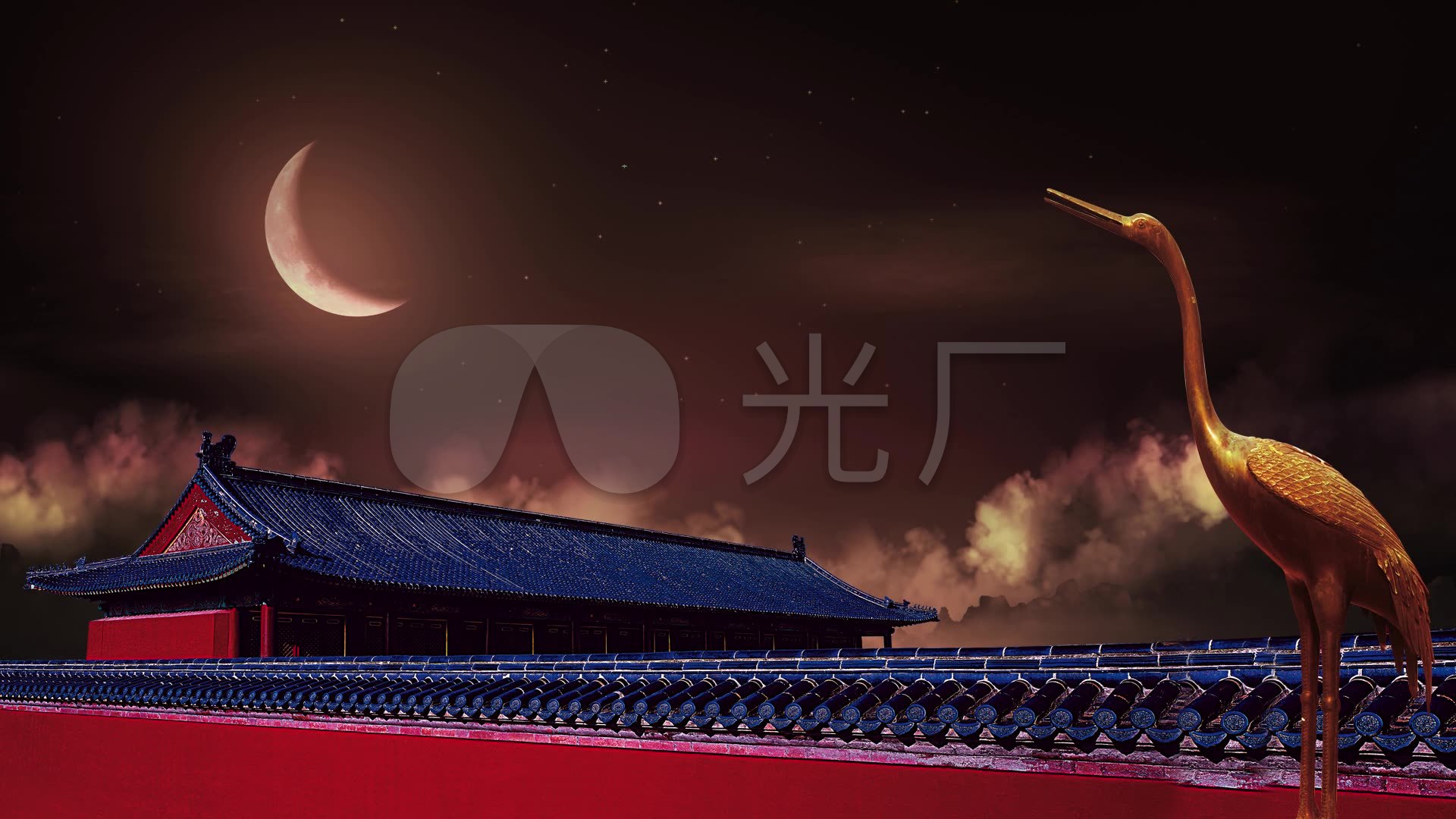 古代宫殿夜空月亮屋檐楼阁