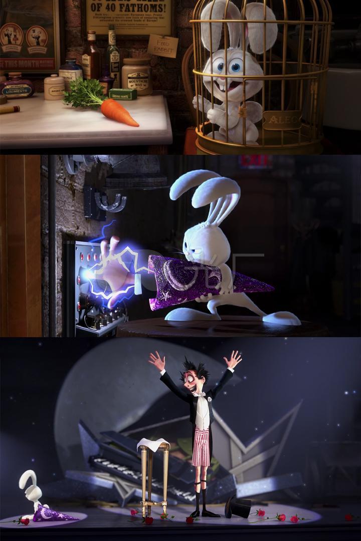 创意3d动画魔术师与兔子