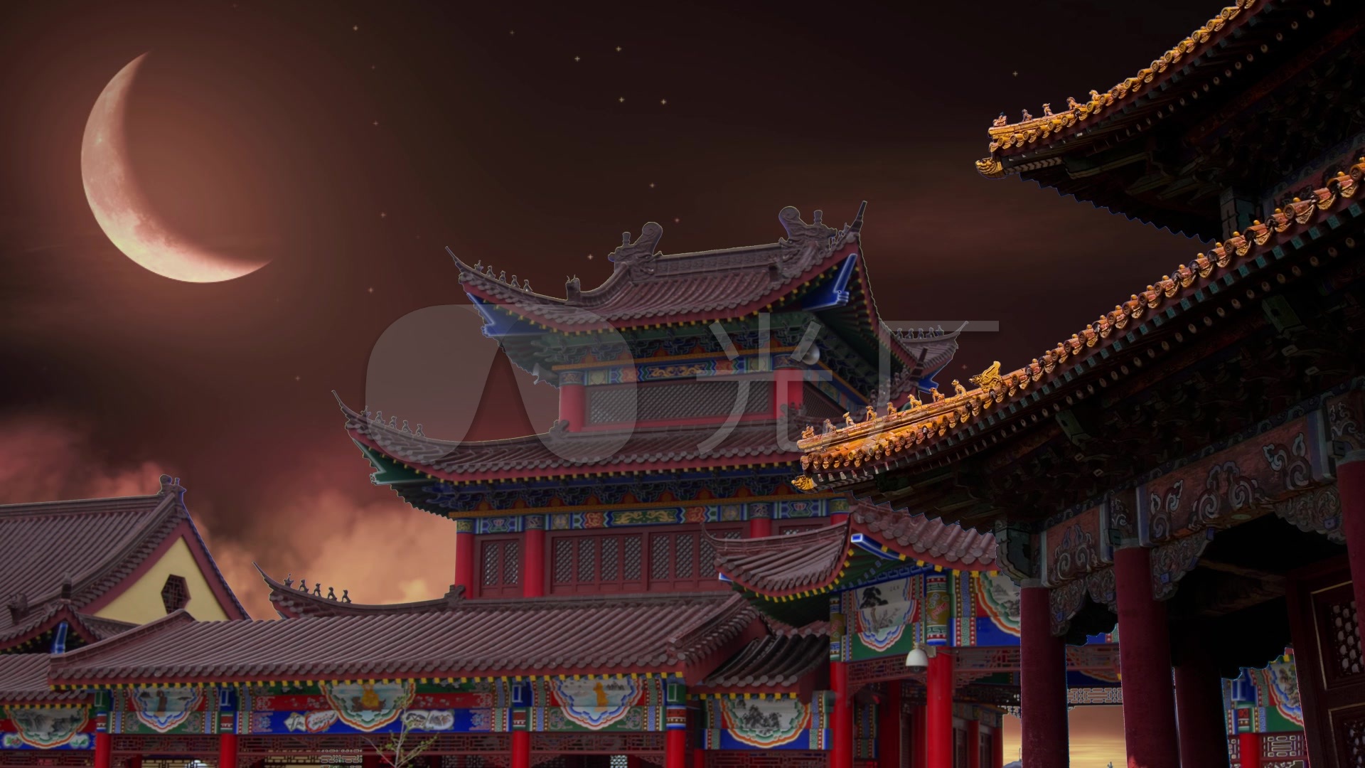 古代宫殿夜空月亮屋檐楼阁_1920x1080_高清视频素材