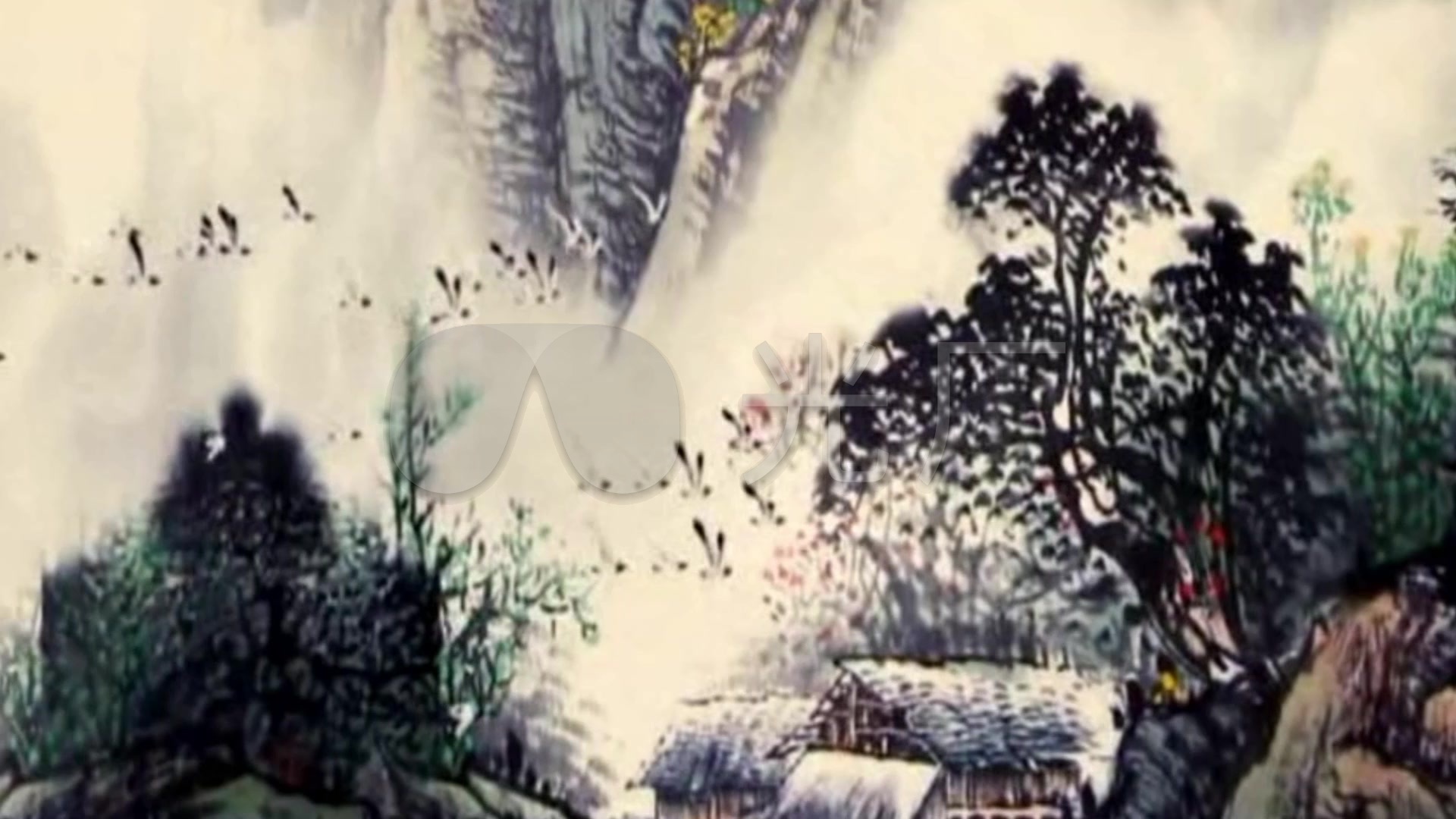 水墨 山水画 古诗文朗诵背景视频