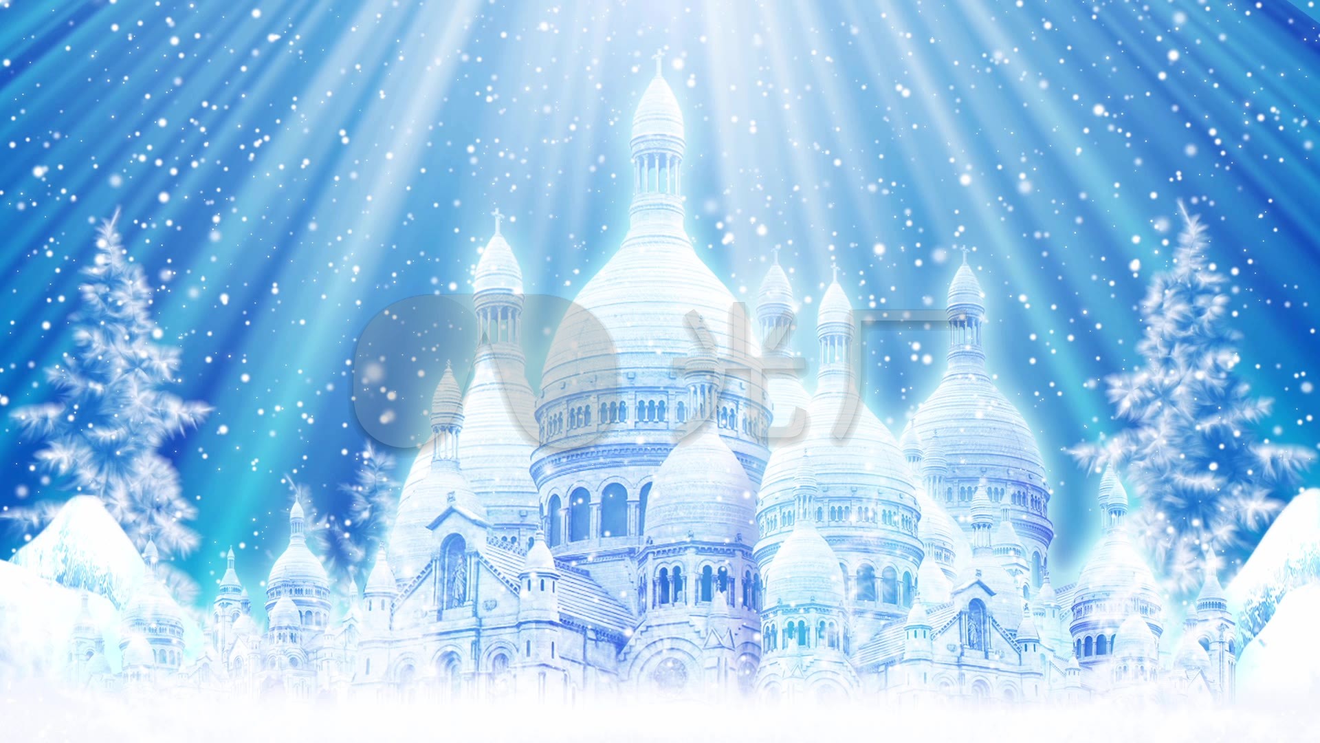 浪漫唯美冰雪城堡雪景圣诞led背景视频