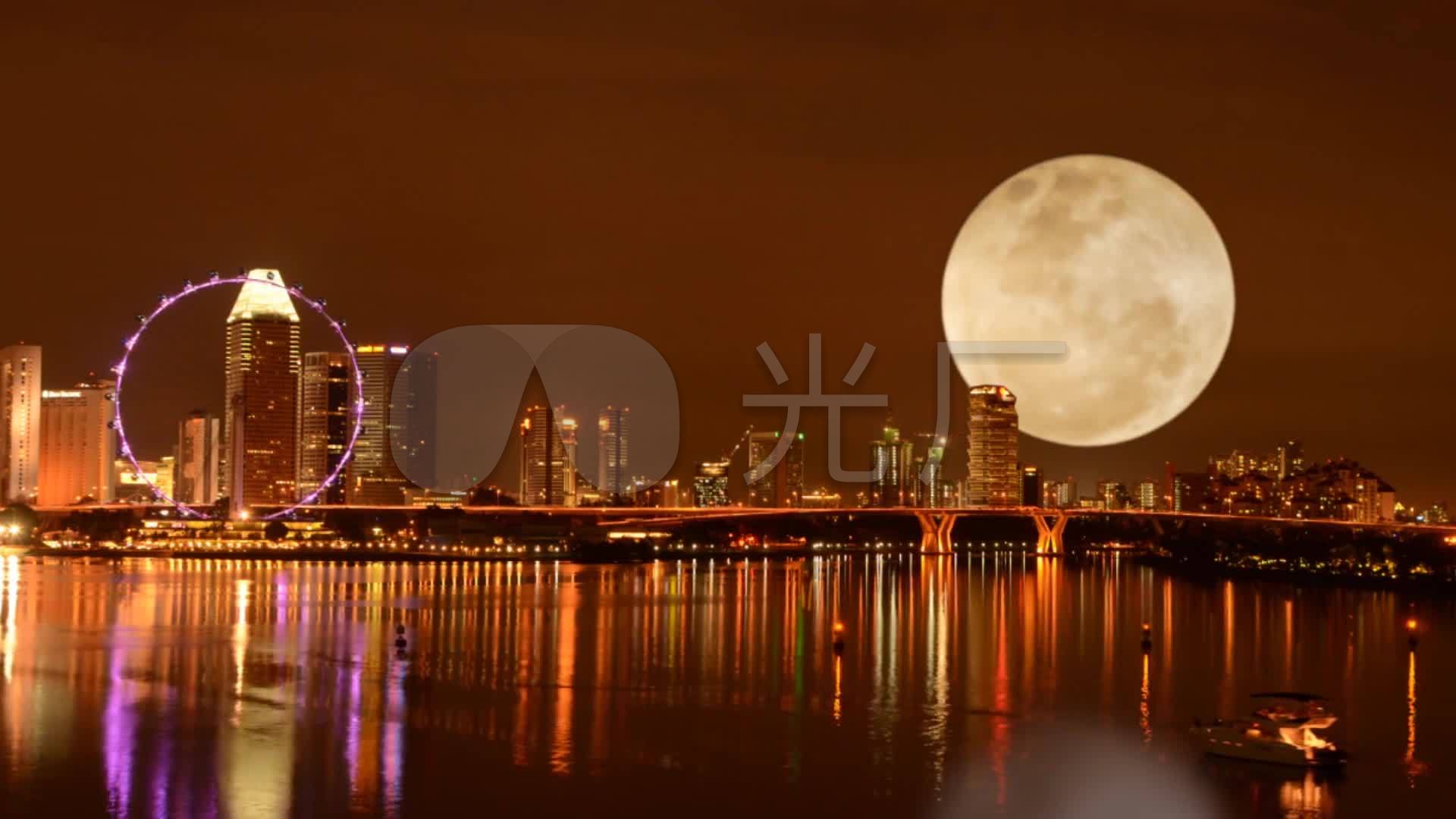 视频素材 实拍视频 延时摄影 月亮超级月亮城市夜景摩天轮  来自视频