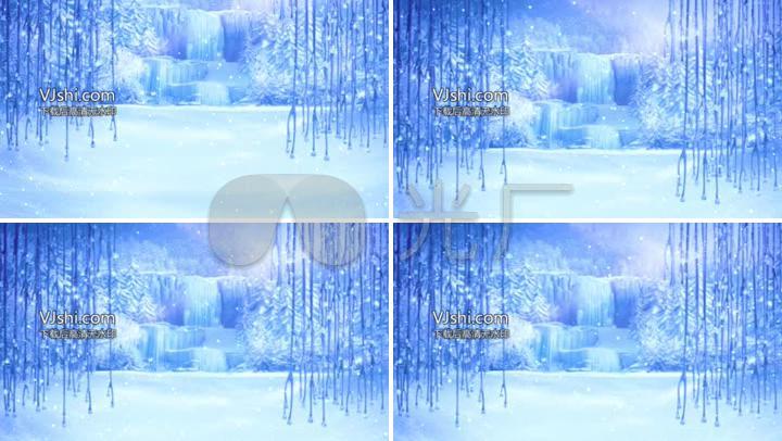 冰雪奇缘冰天雪地雪花冰雪瀑布