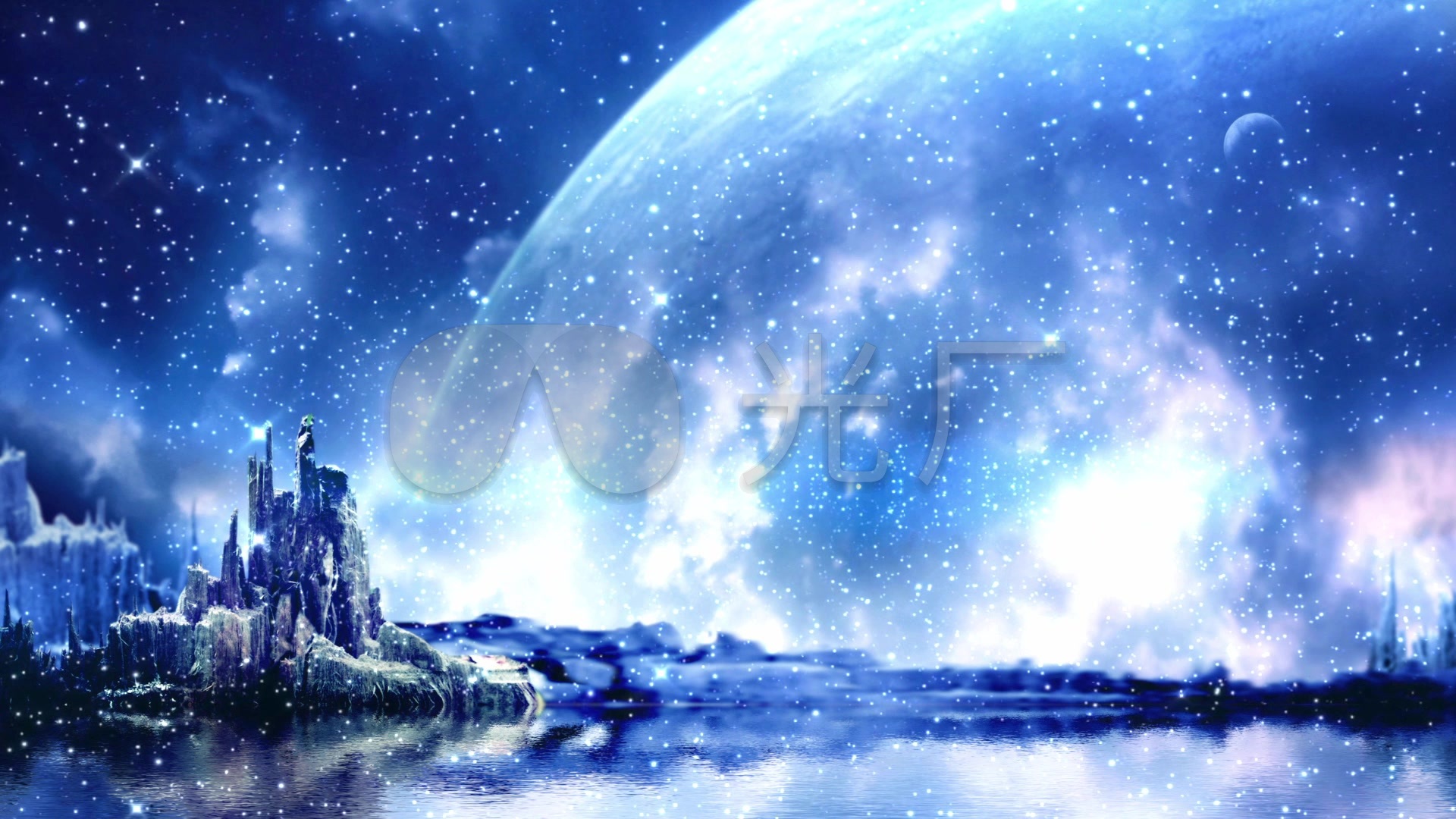 蓝色大气星空城堡月亮led舞台背景视频