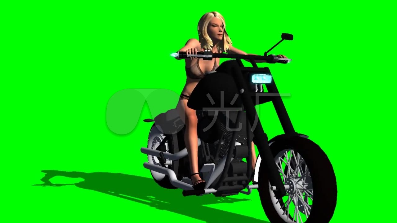 骑摩托的女人三维3D蓝屏可抠像_1280X720_