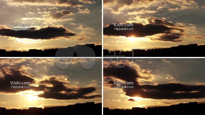城市夕阳天空乌云