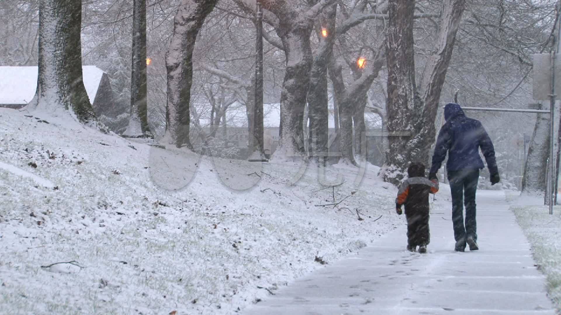 母亲牵着孩子在雪中行走_1920x1080_高清视频素材下载(编号:814891)