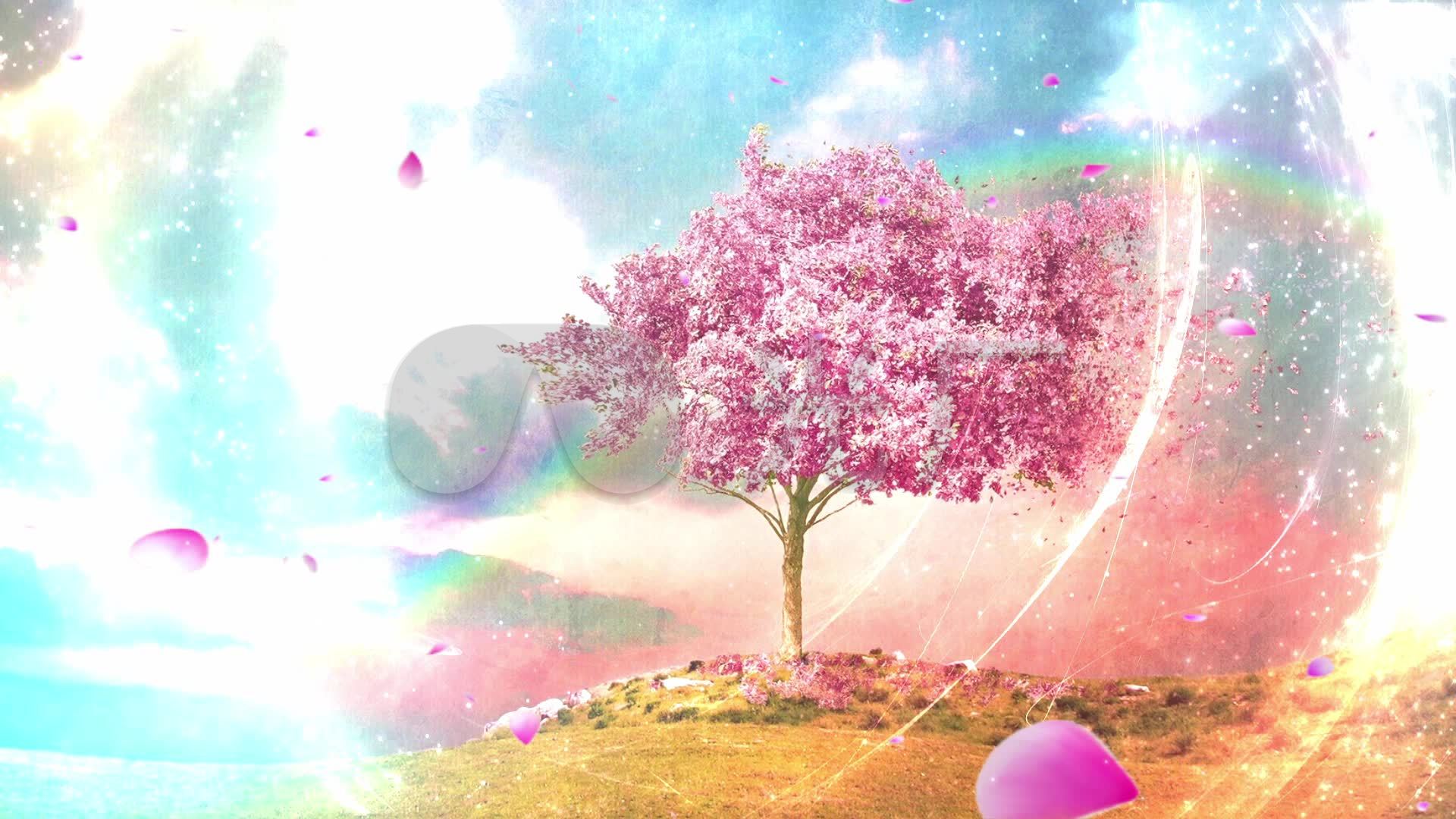 粒子星光梦幻樱花树花瓣飞舞背景视频