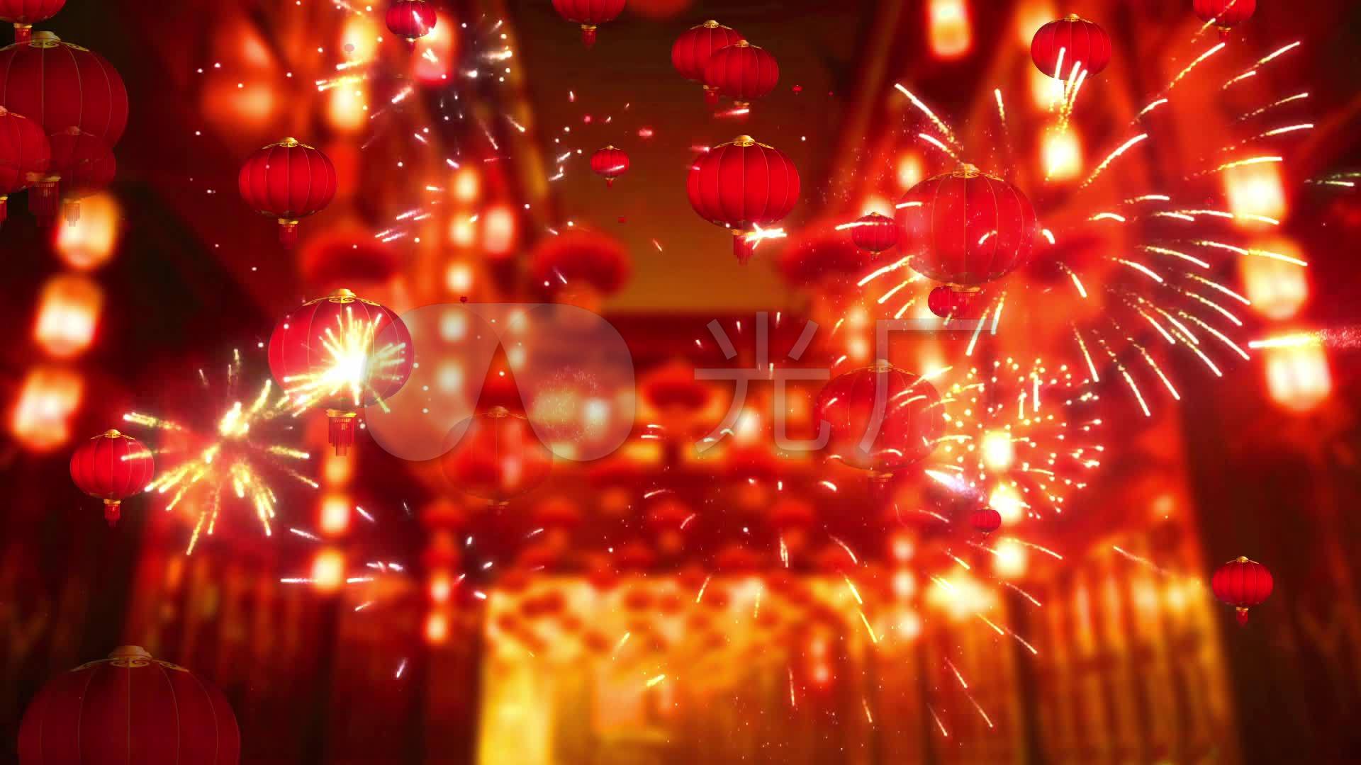 大红灯笼上升烟花过年街道新年春节背景素材_1920x1080_高清视频素材