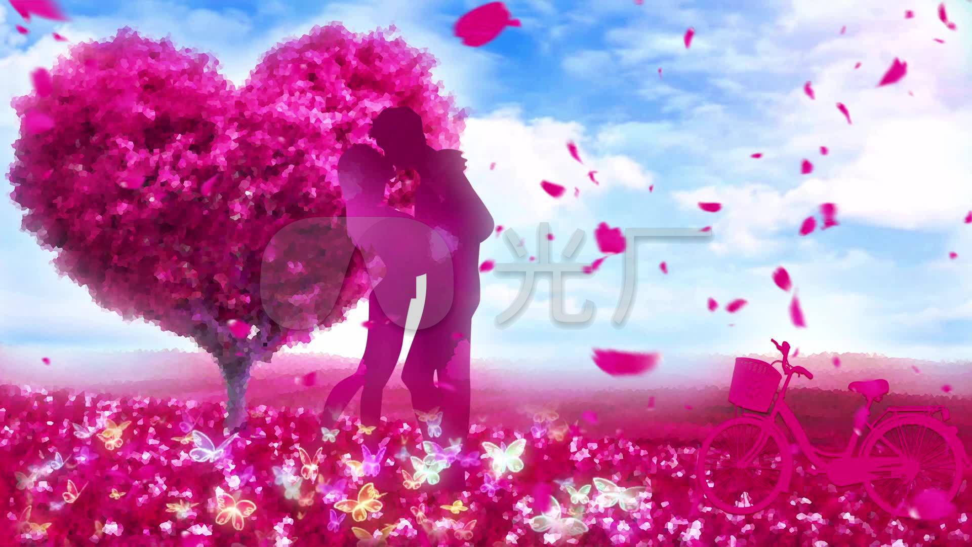 浪漫情侣接吻蝴蝶花瓣飞舞婚礼爱情舞台背景