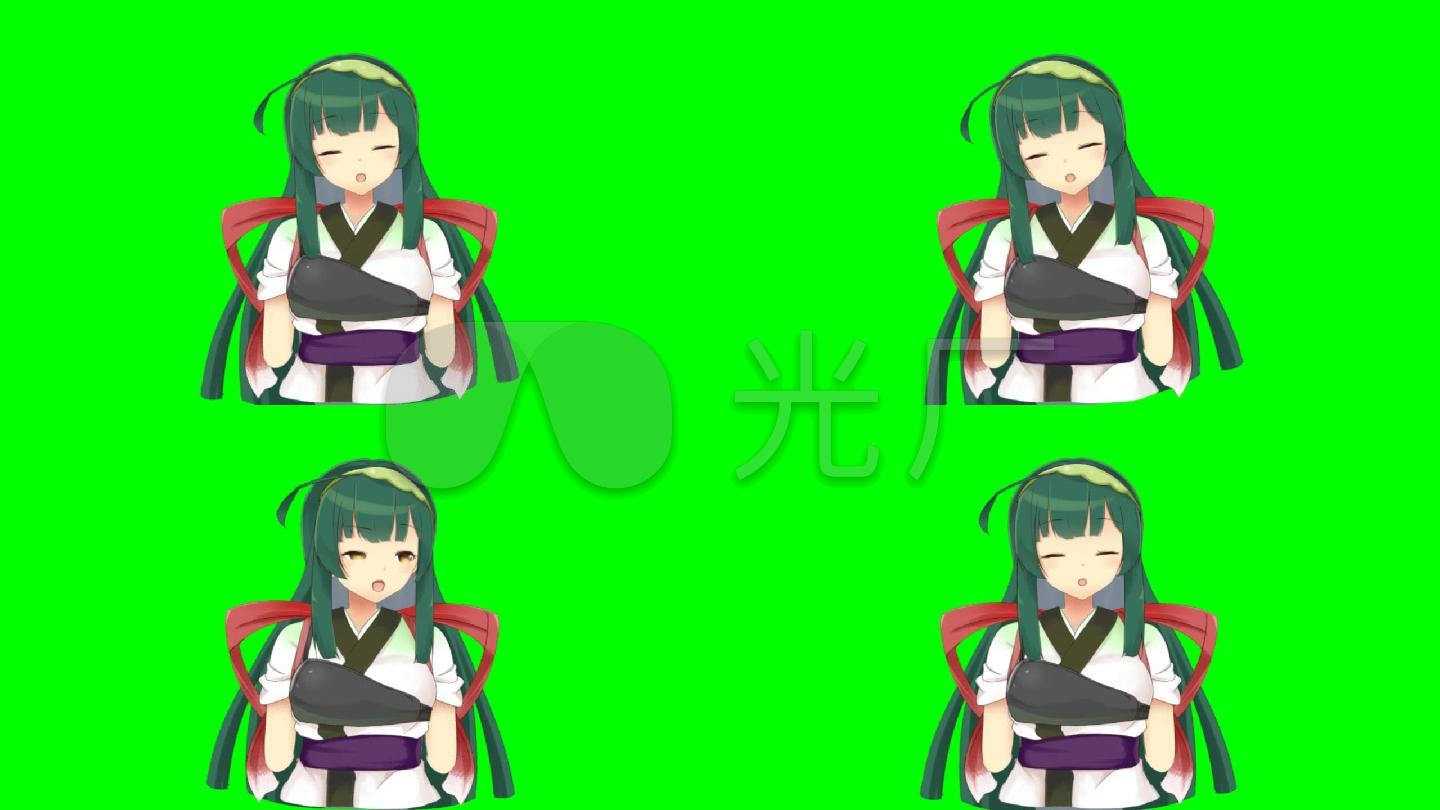 卡通动漫女绿屏抠像素材绿幕素材