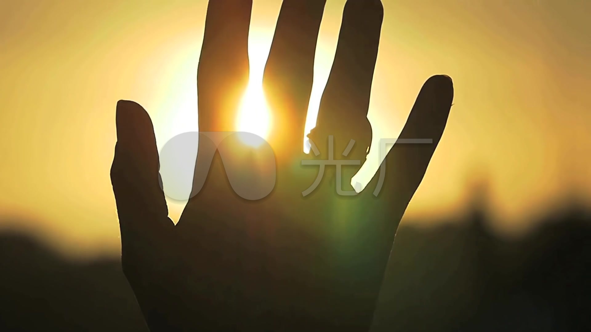 夕阳手指阳光剪影
