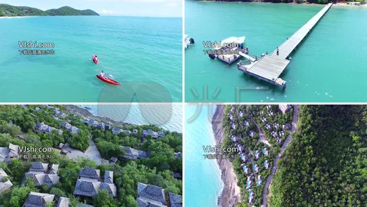 航拍普吉岛沙滩码头游船海水岛屿7406
