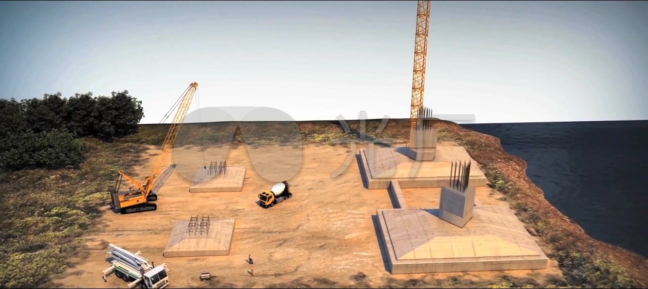 3d动画-桥梁地基施工002_1280x572_高清视频素材下载