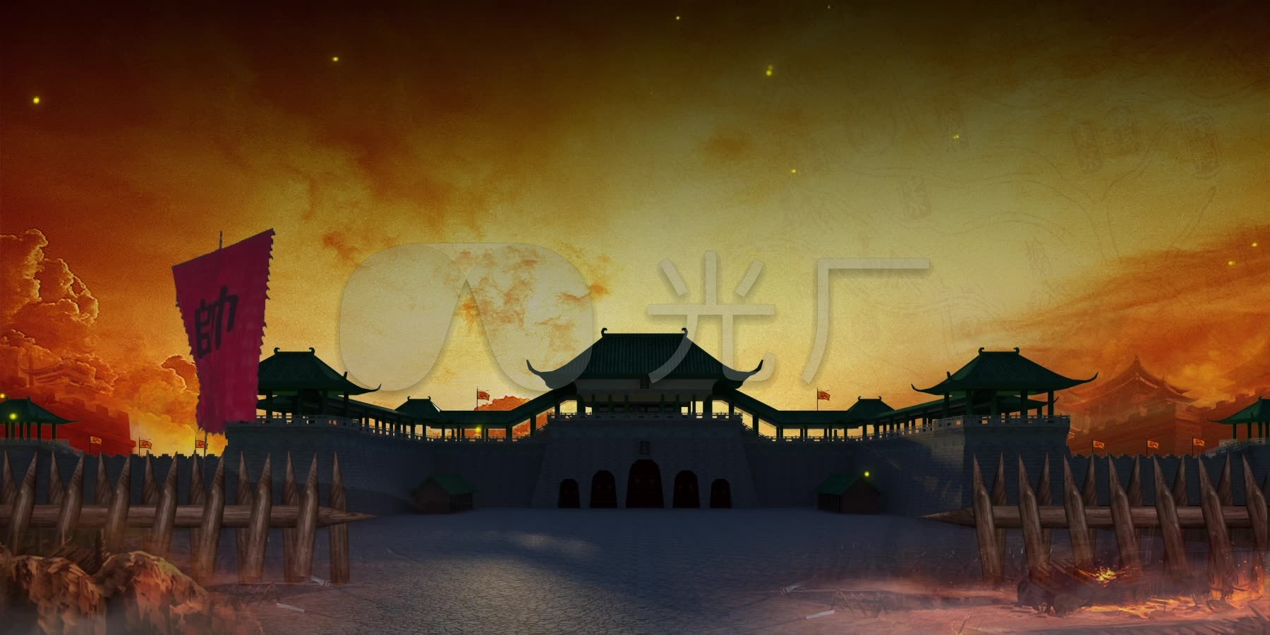 穆桂英城墙城门出征打仗led背景素材