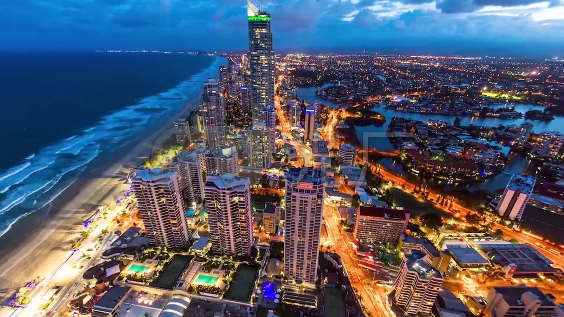 海滨城市夜景延时