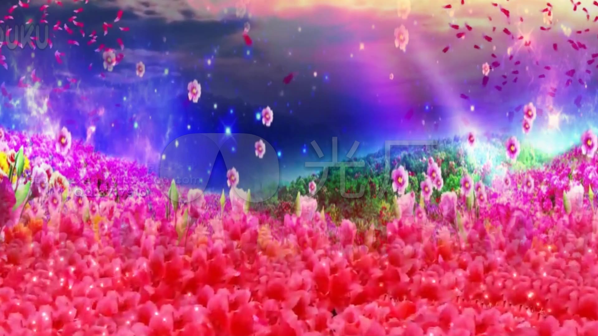 唯美 梦幻 意境 花海星空高清led背景