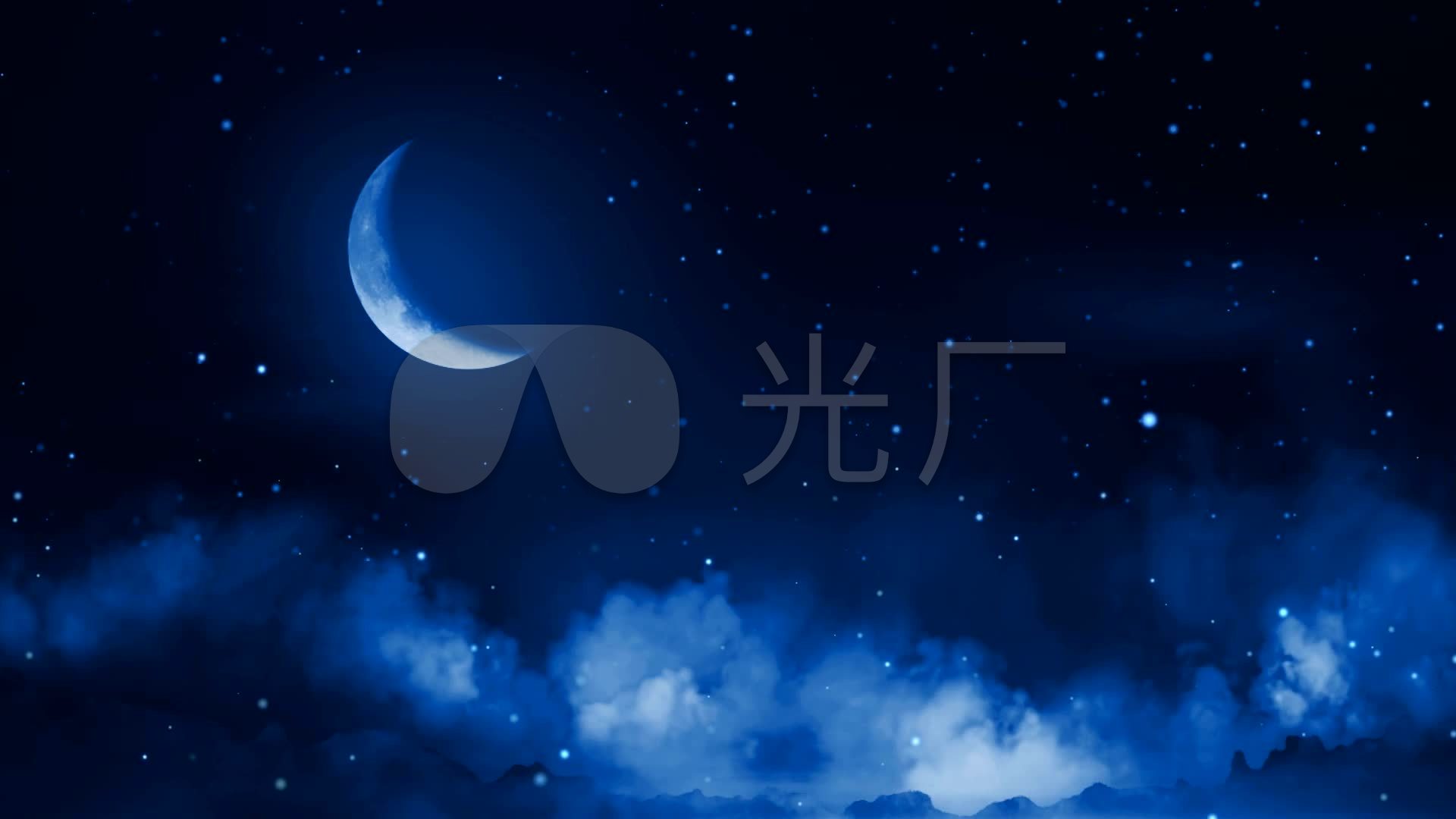 夜晚星空弯月视频