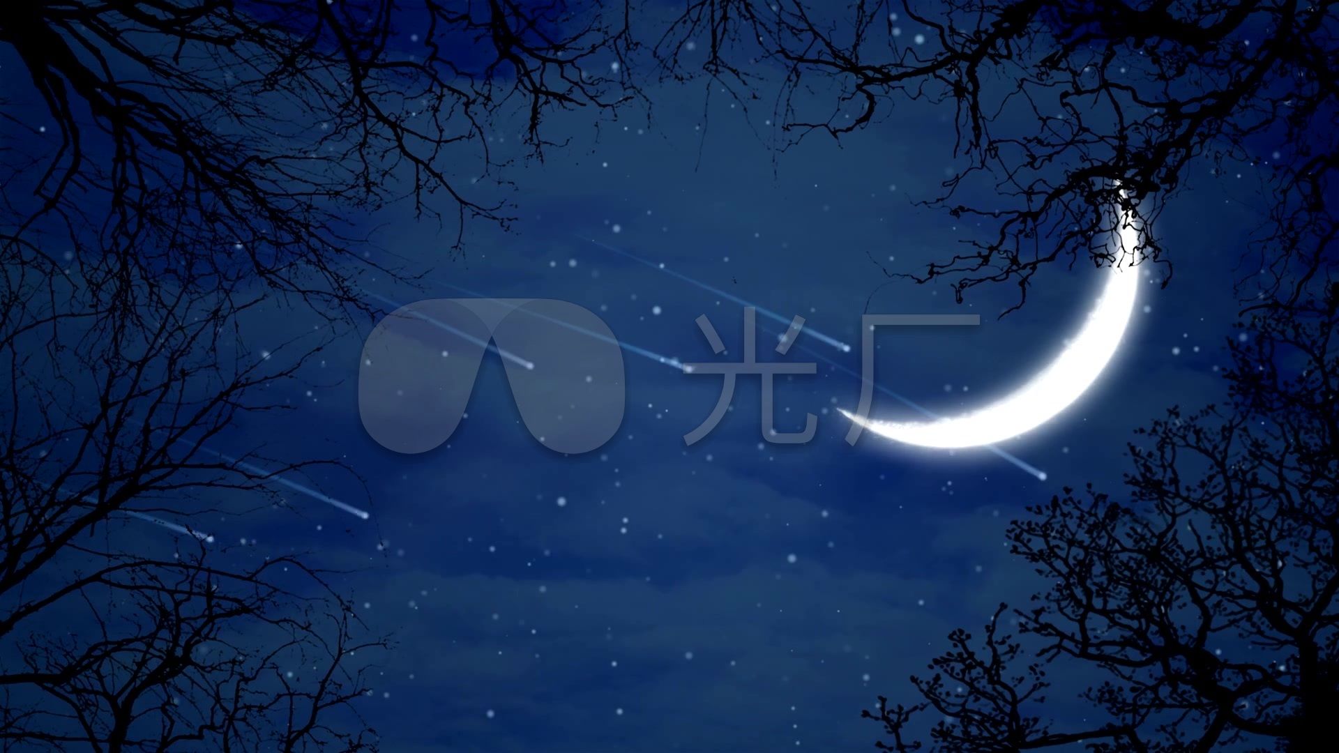 夜晚星空弯月流星视频_1920x1080_高清视频素材下载