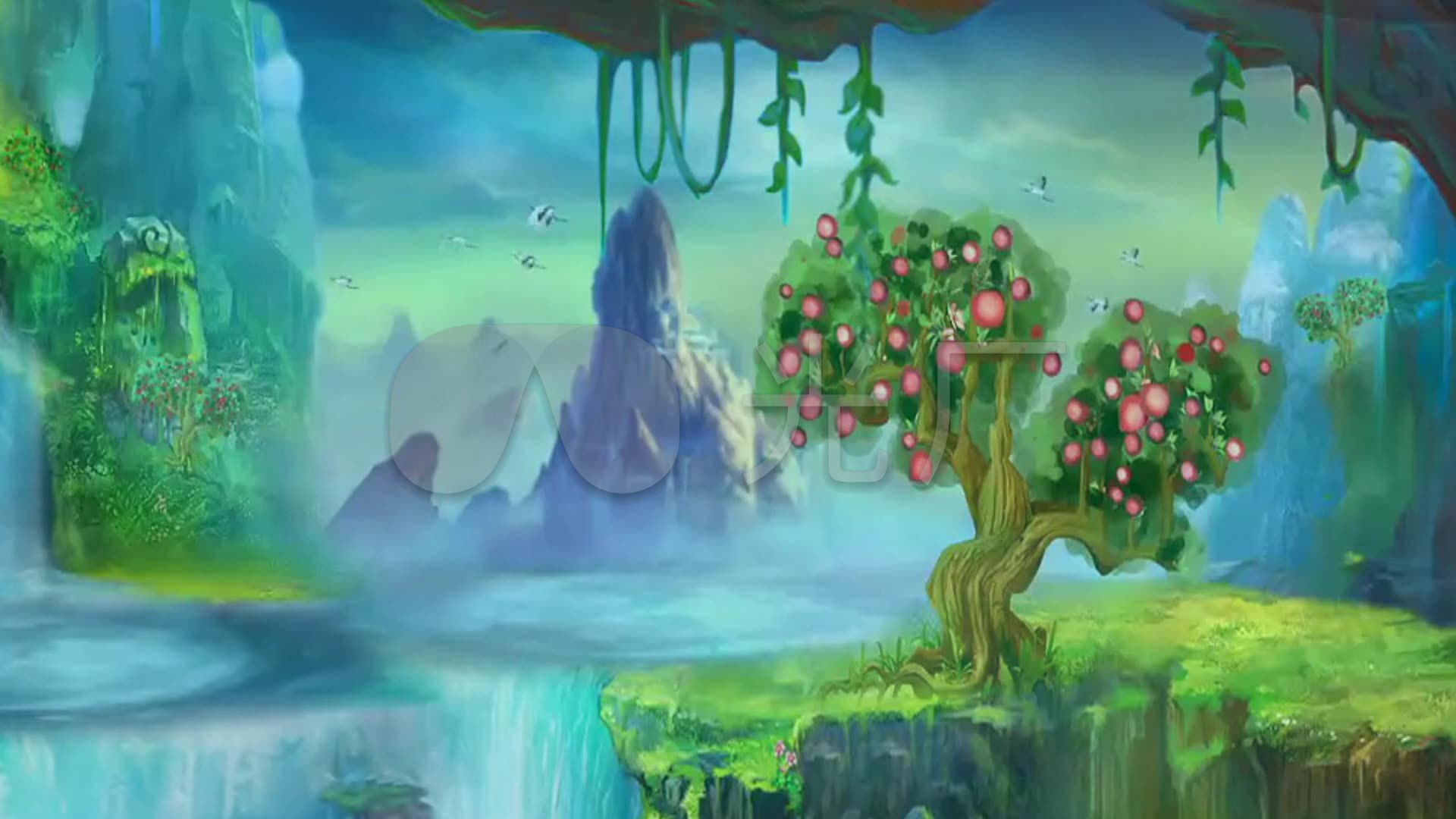 唯美仙境花果山水帘洞led背景