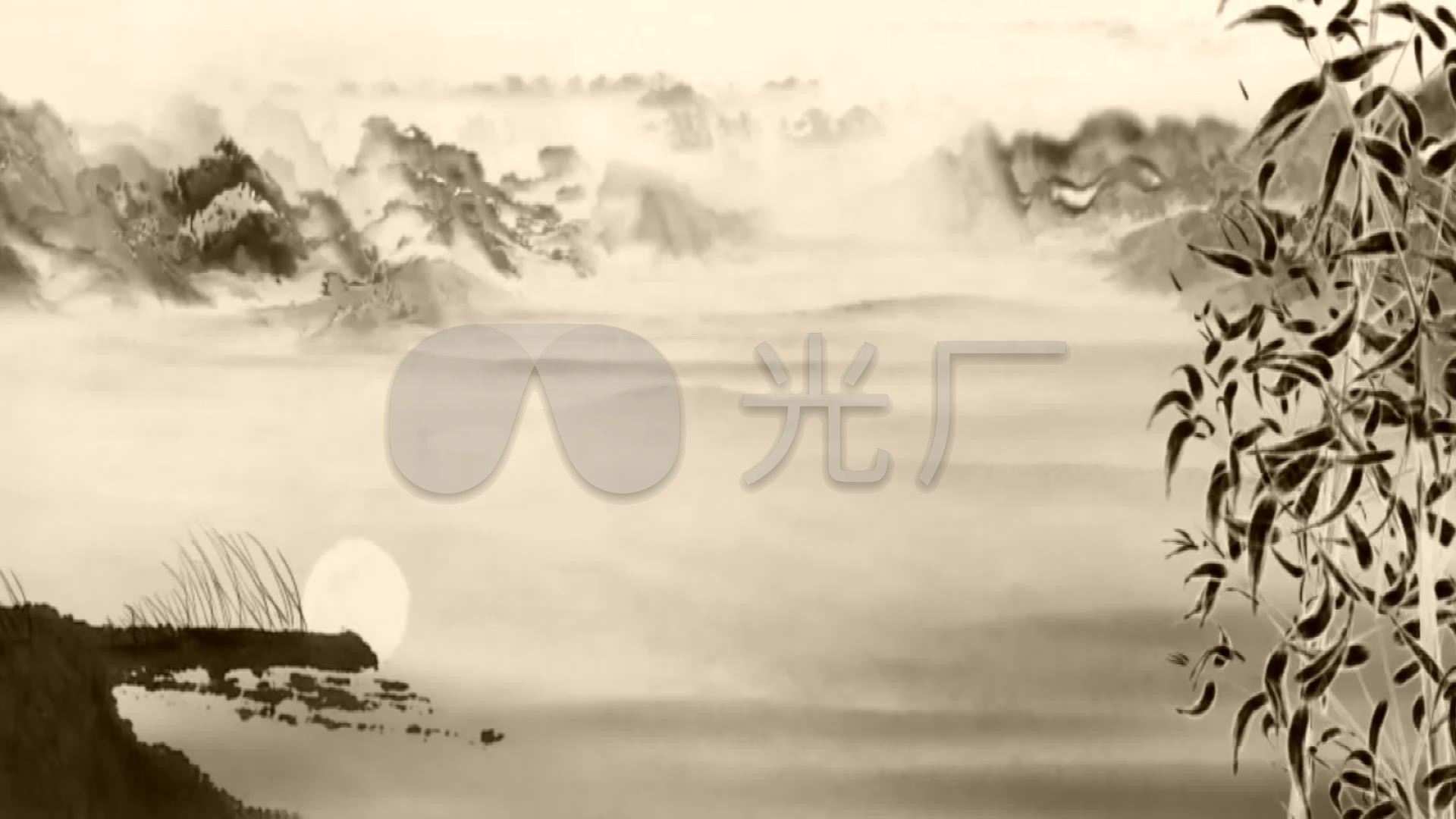 视频素材 舞台背景 中国风背景 水墨山水配乐成品空山鸟语 来自视频