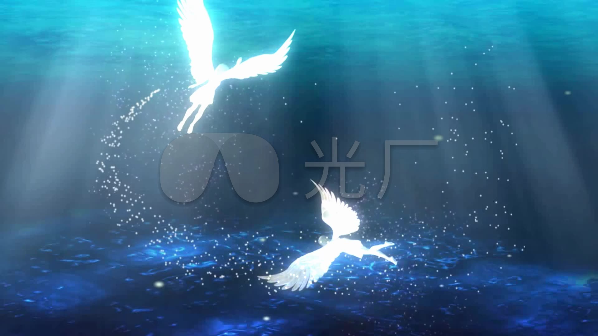 蓝色海底唯美粒子极光天使飞翔婚礼背景