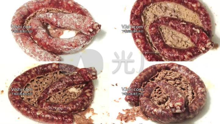 腐烂变质生蛆虫的香肠肉类延时拍摄
