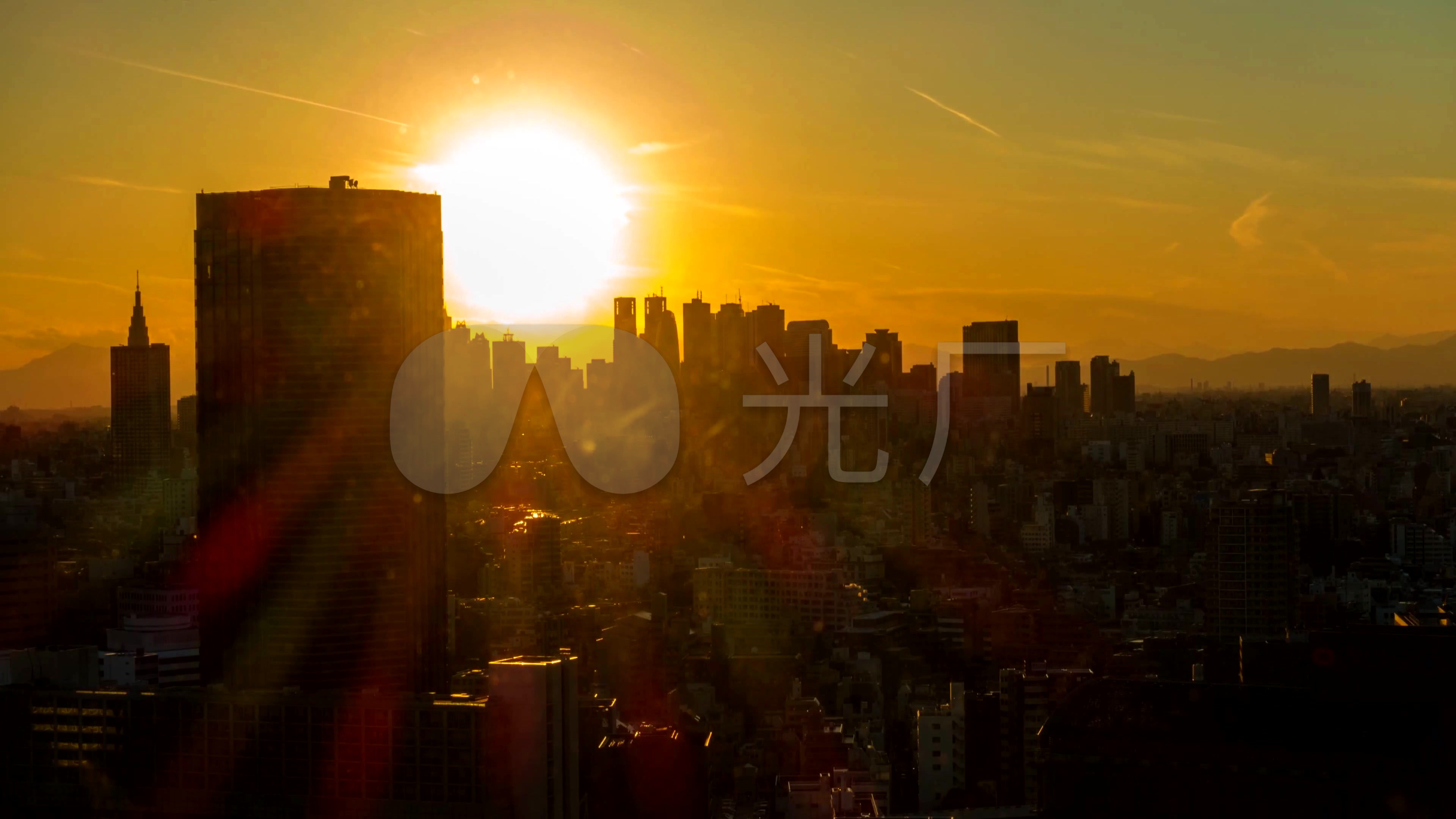 4k城市高楼大厦城市日出太阳升起城市夜景_3840x2160
