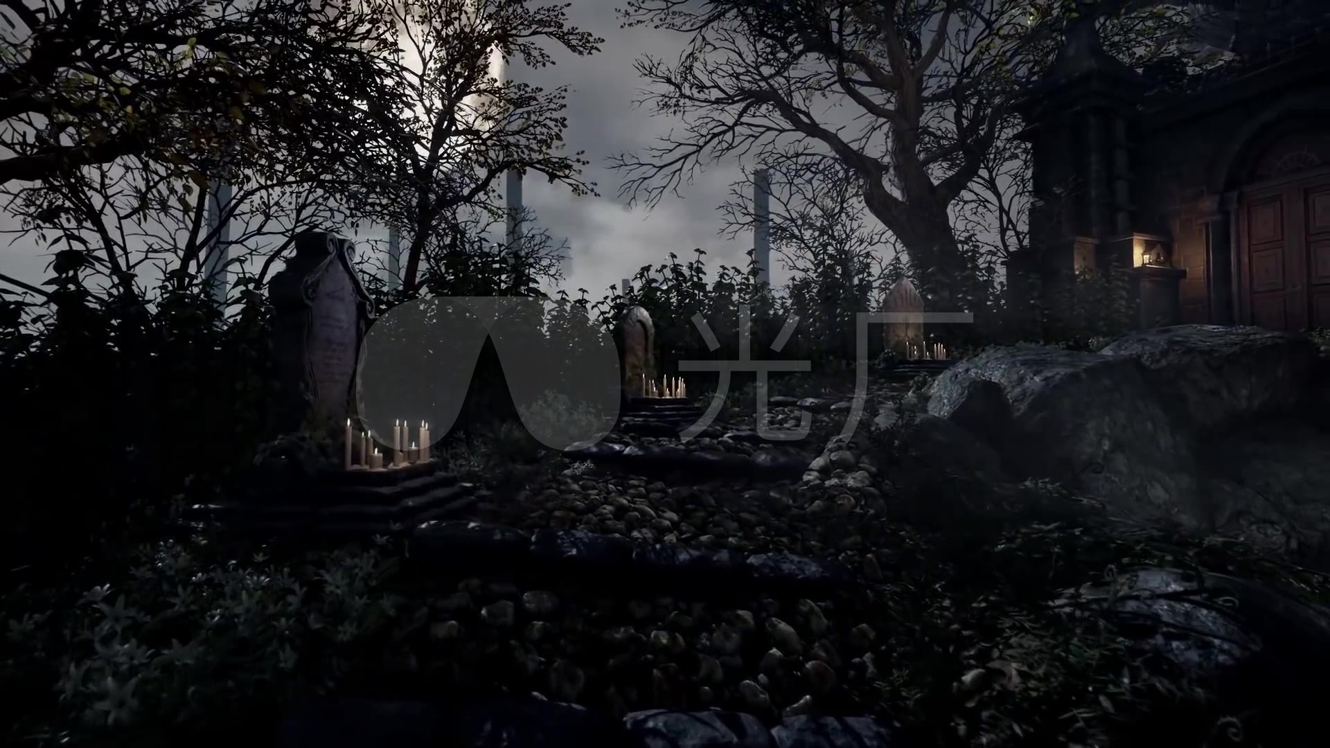 视频素材 舞台背景 场景背景 黑暗城堡墓地乌鸦恐怖鬼怪阴森  来自