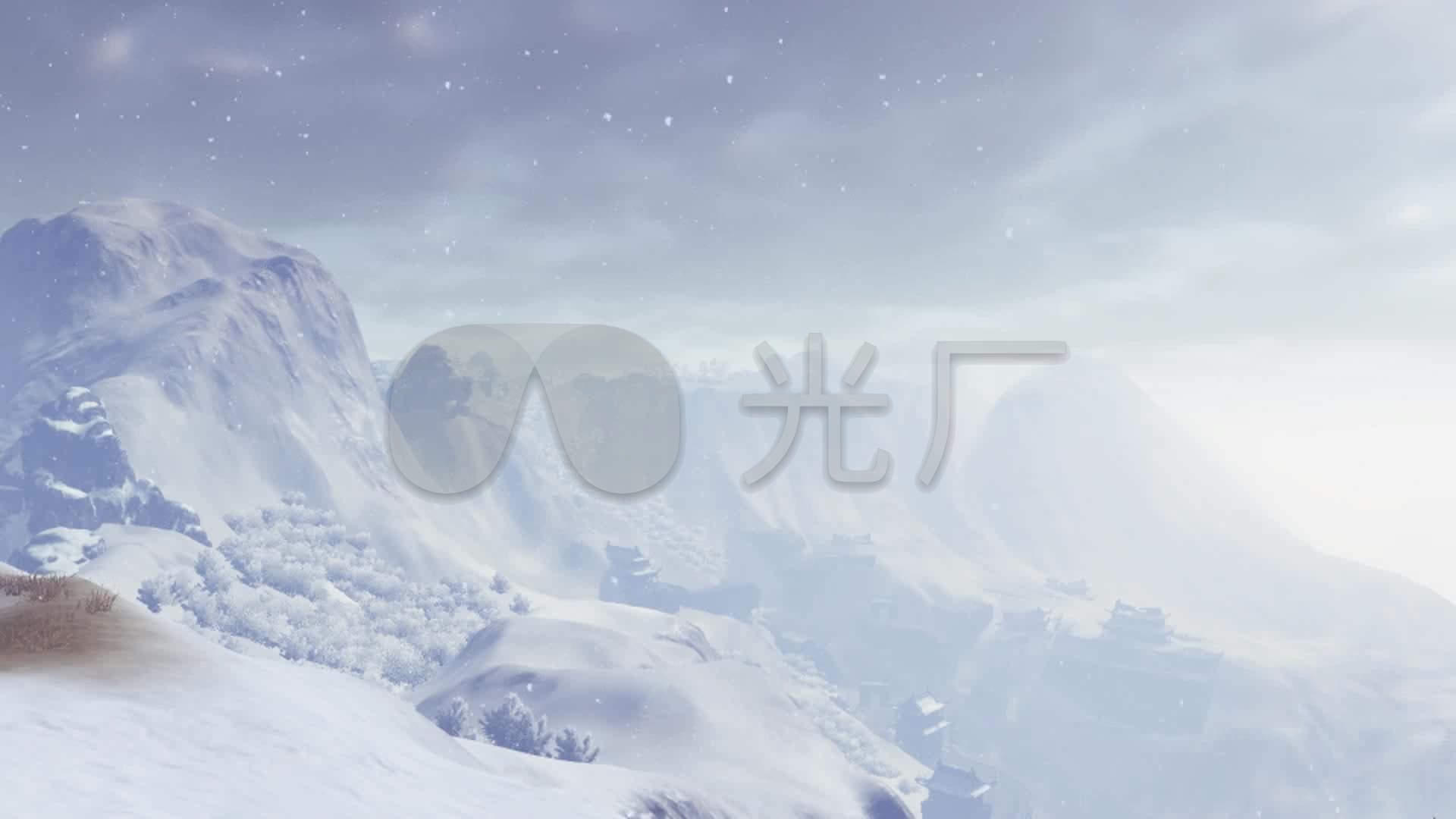 漫天飞雪雪山暴风雪冬季冰天雪地
