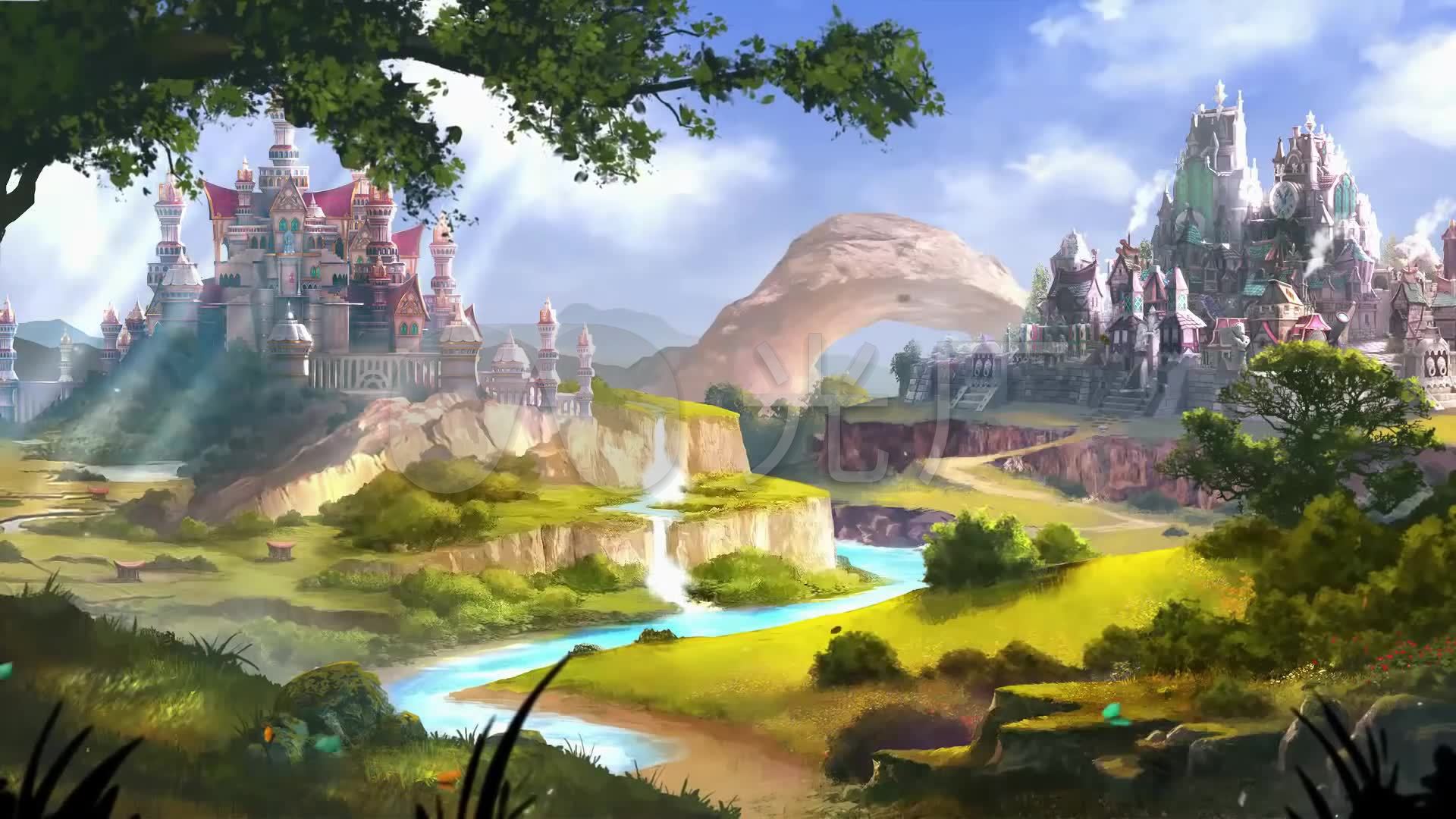 梦幻童话故事场景城堡绿野仙踪无缝循环