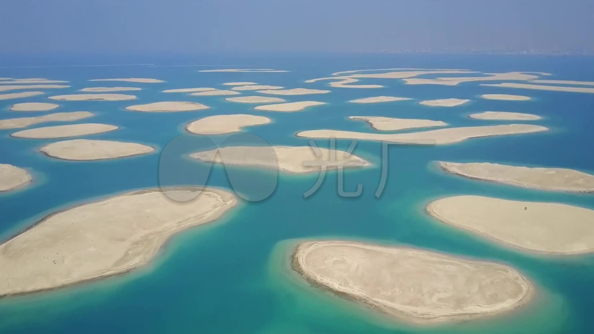 航拍阿联酋迪拜棕榈岛世界岛海水8249
