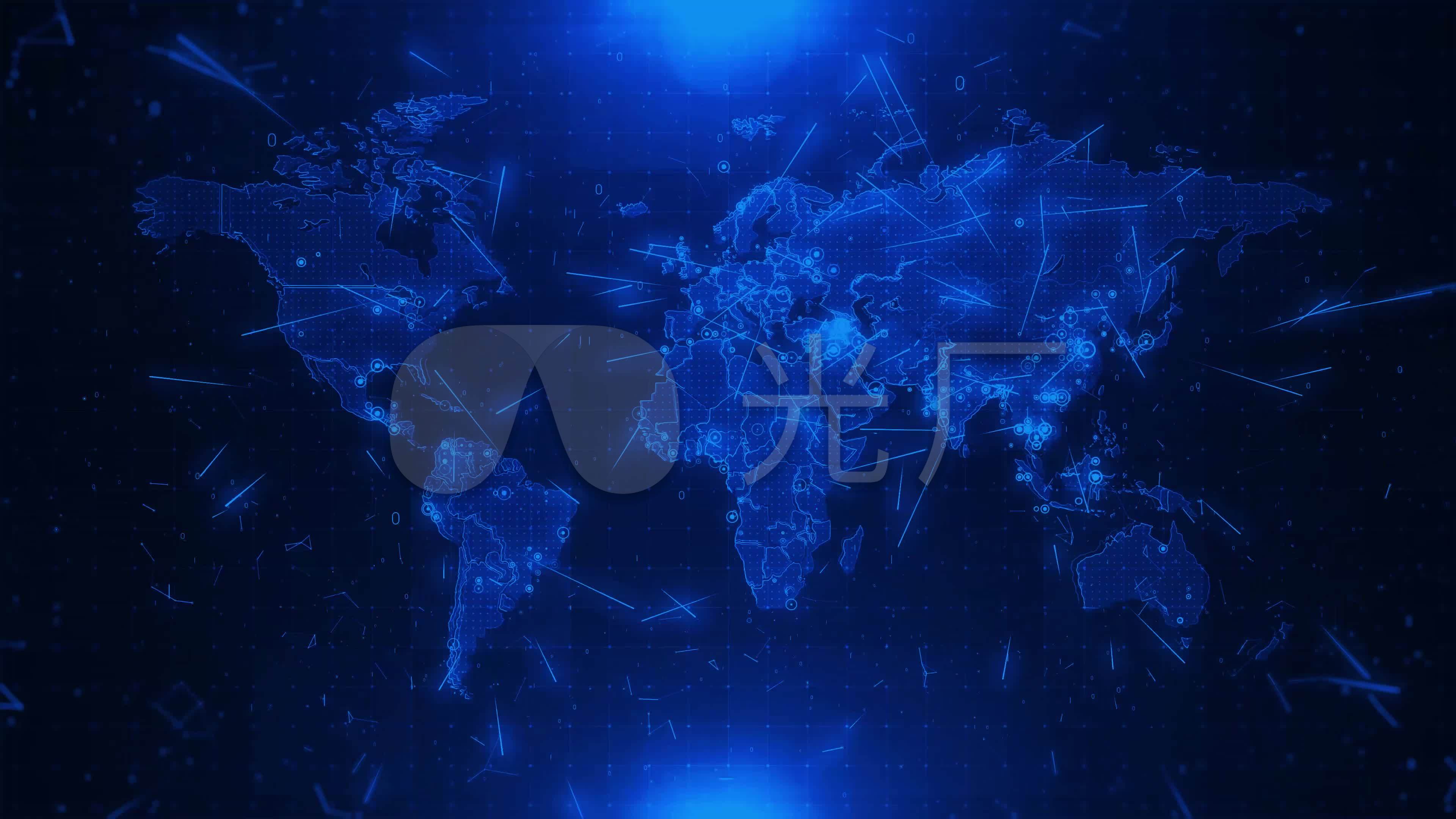 4K蓝色科技发散全世界地图背景_3840X2160_