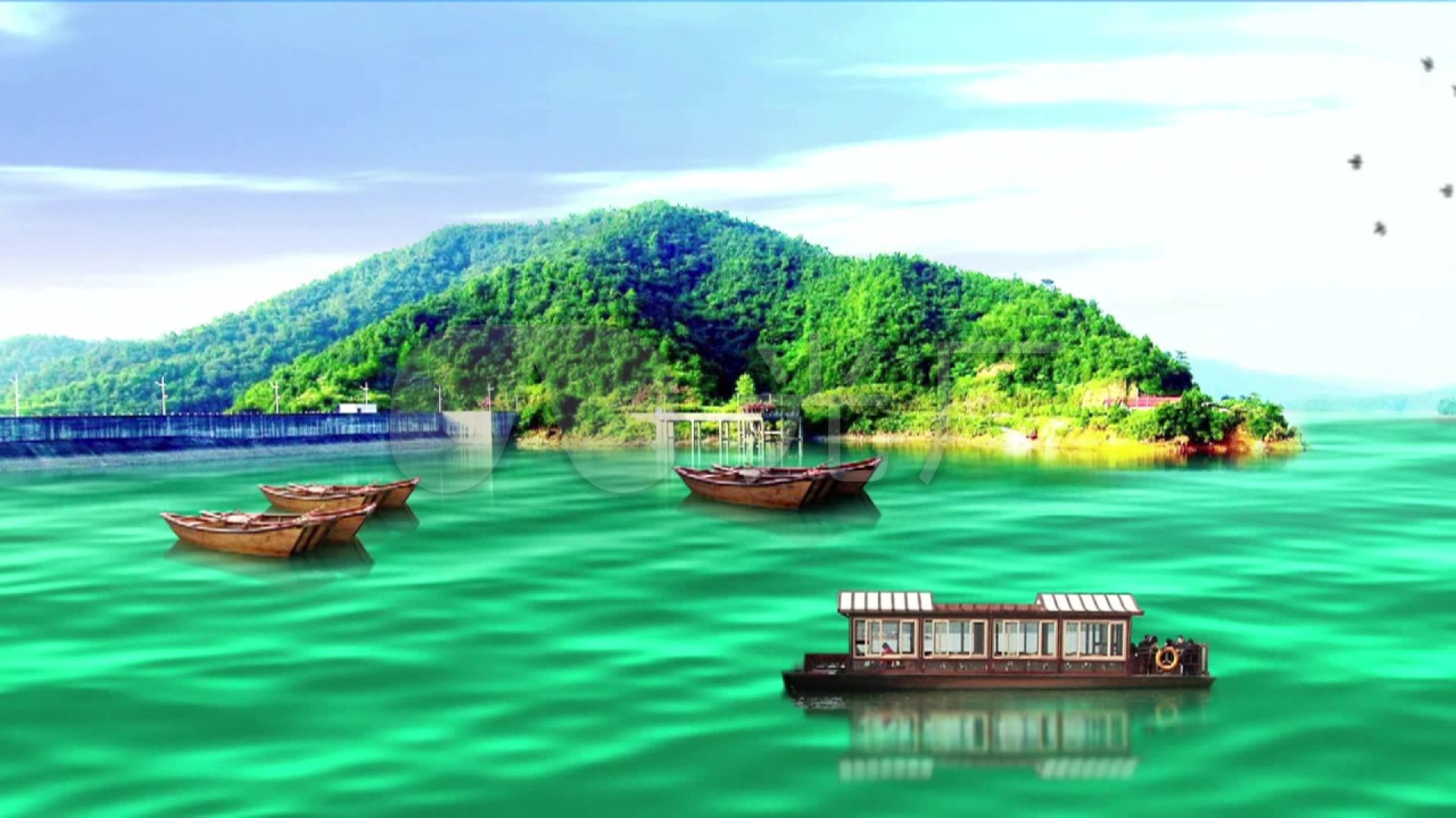 配乐成品浏阳河河流船湖面水面视频背景_1920x1080_高清视频素材下载