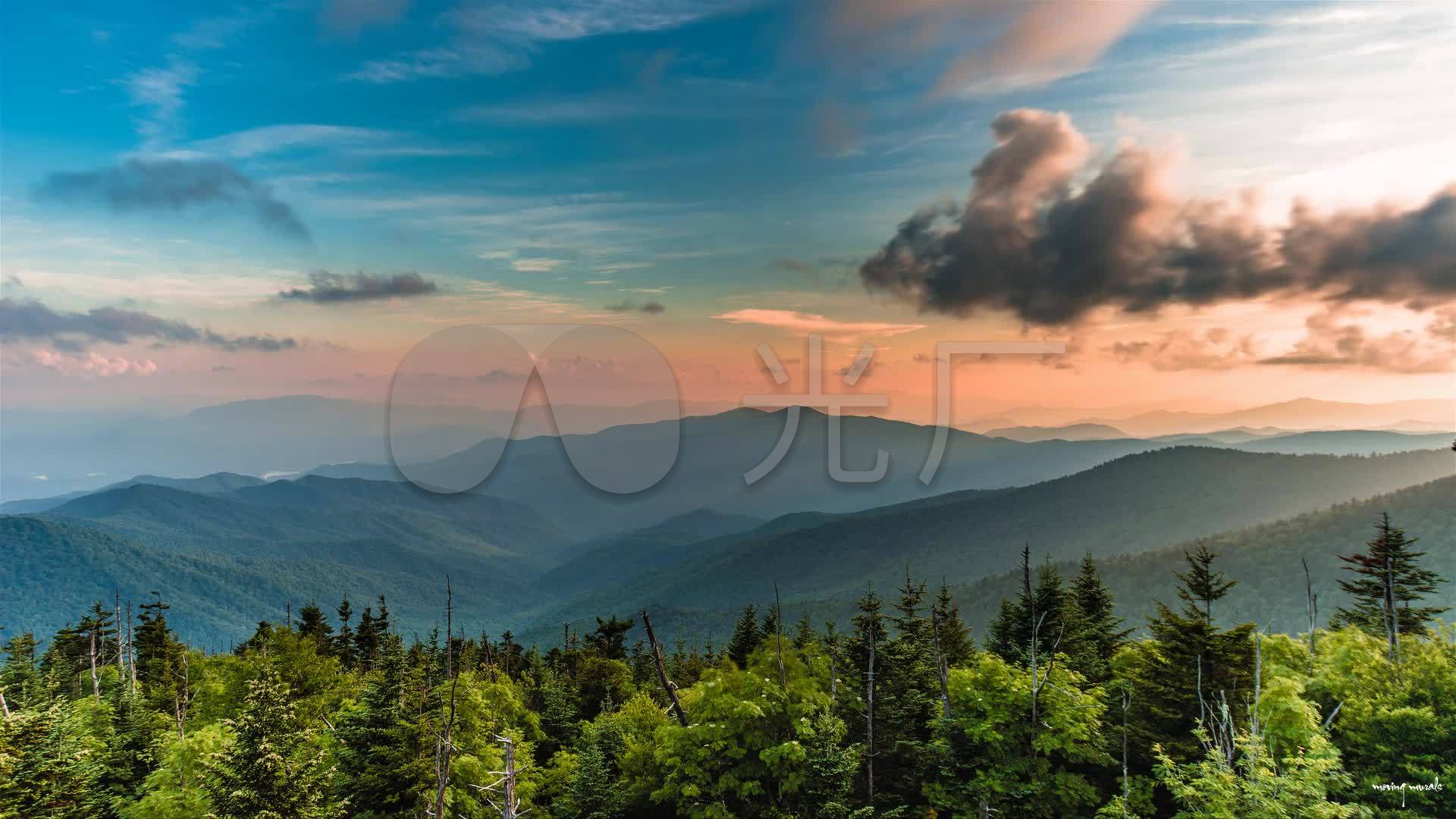 唯美森林远处大山天空背景