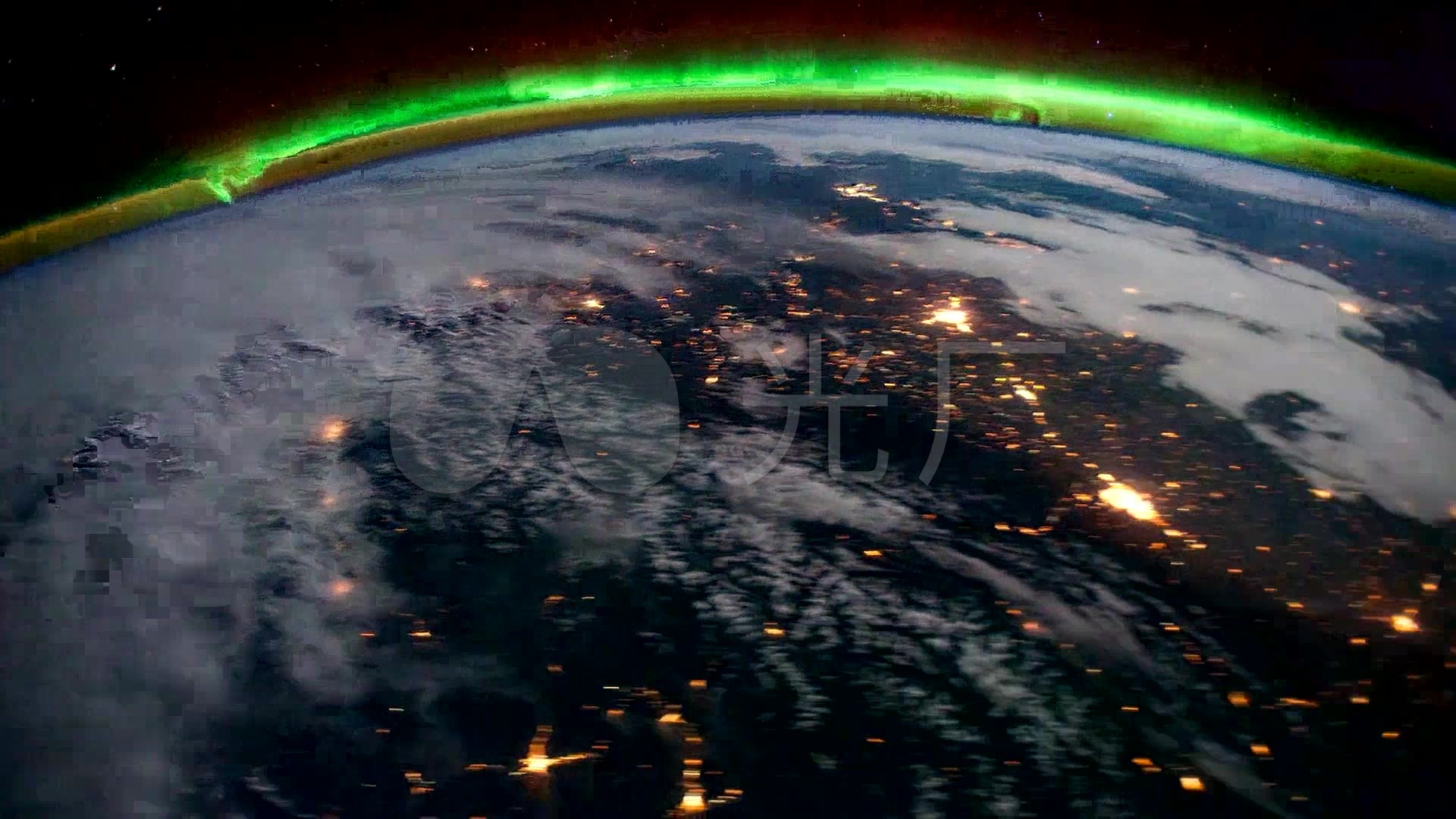 卫星航拍地球表面极光素材
