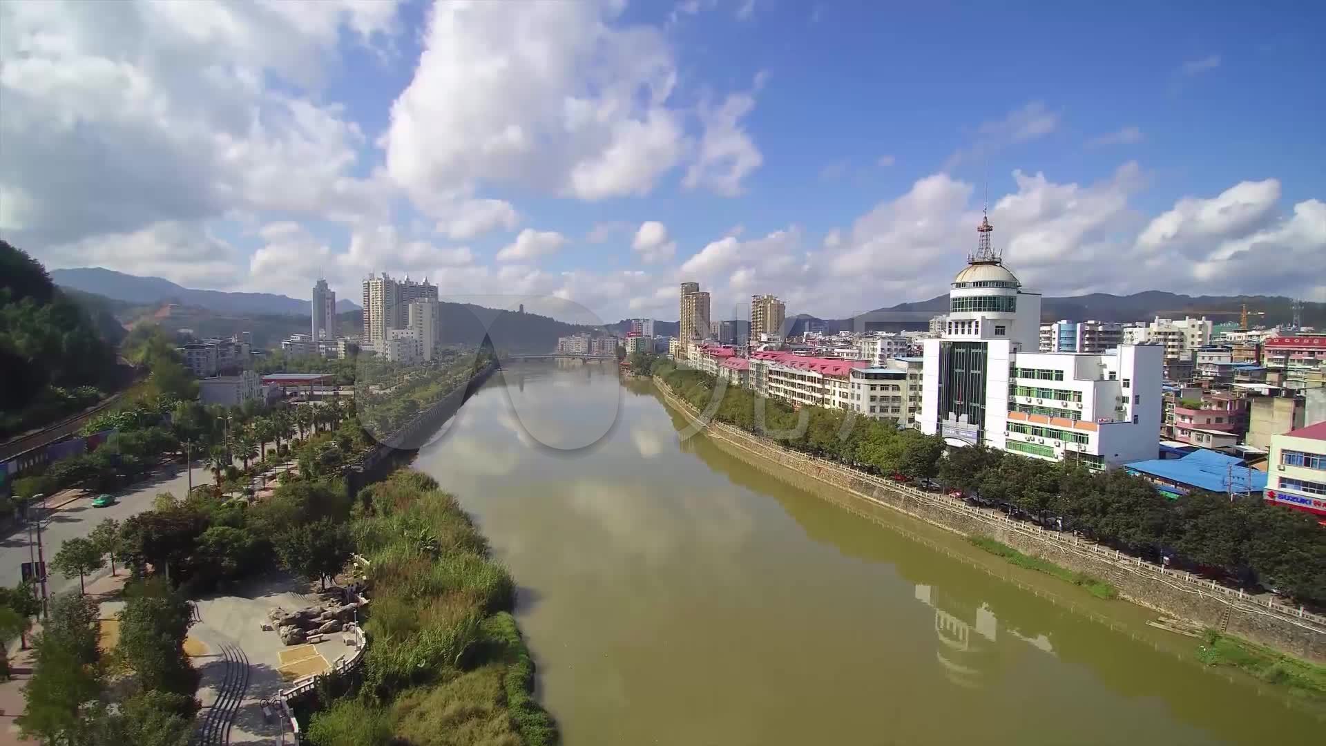 航拍永定县城小城镇建设山区概貌