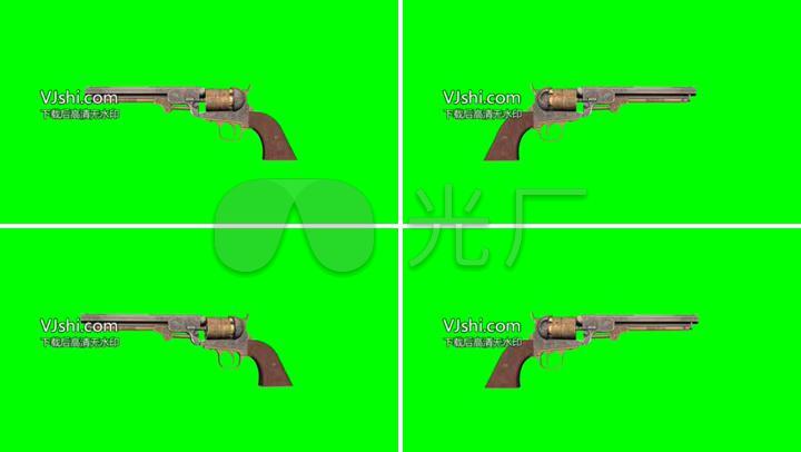 老式复古左轮手枪枪支旋转展示模型3d卡通动画武器绿幕抠像合成