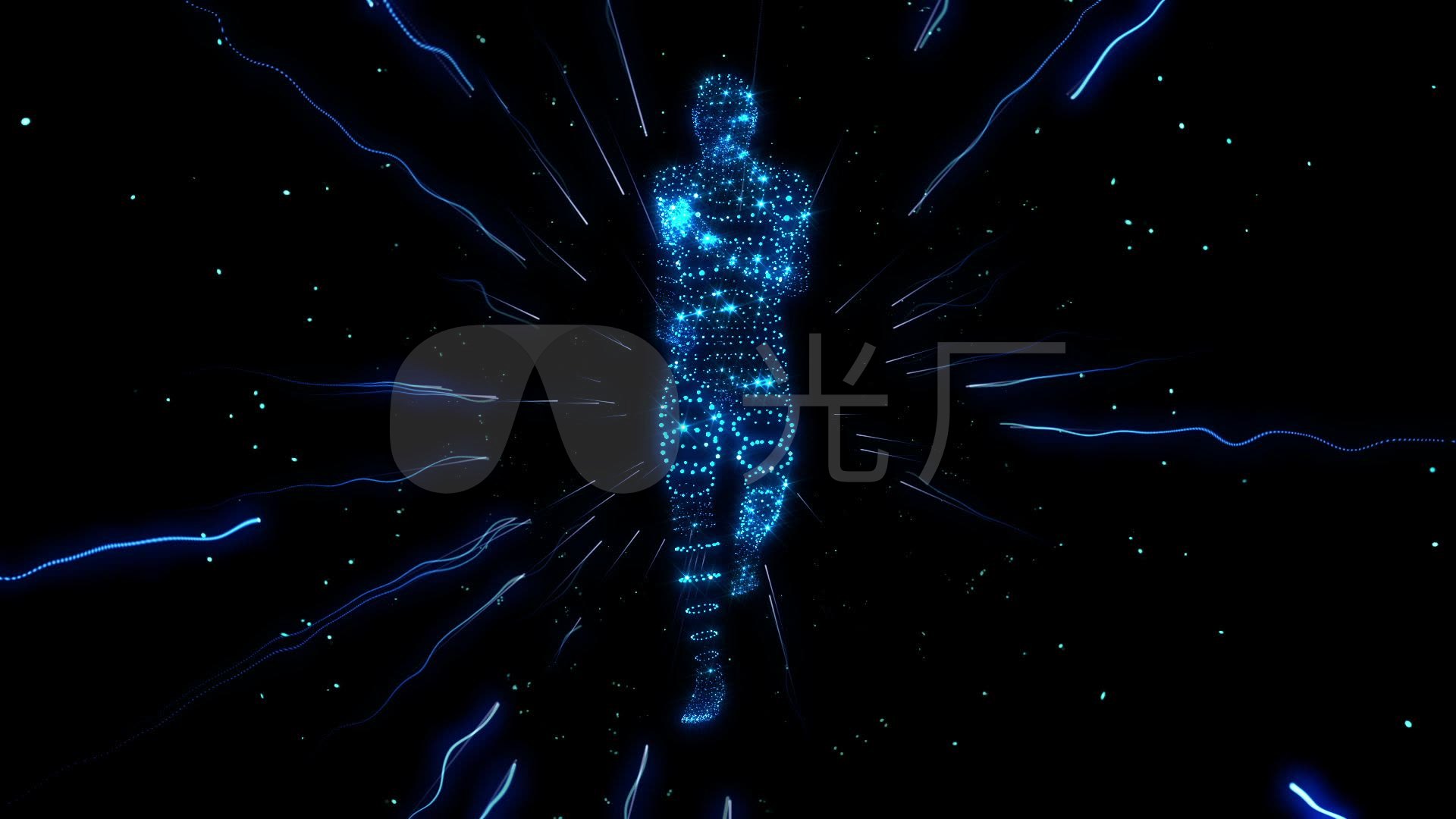 蓝色3d科技人物奔跑全息背景
