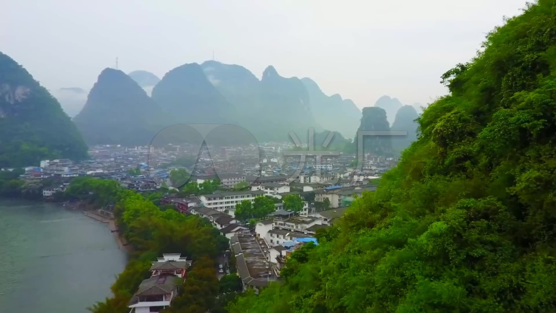 航拍广西桂林阳朔漓江市区景点旅游9307
